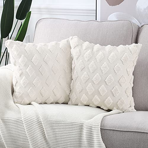 MADIZZ Pack of 2 Soft Plush Short Wool Velvet Decorative Throw Pillow Covers Luxury Style Cushion Case European Pillow Shell for Sofa Bedroom Square Beige 26x26 inch MADIZZ Pack of 2 Soft Plush Short Wool Velvet Decorative Throw Pillow Covers Luxury Style Cushion Case European Pillow Shell for Sofa Bedroom Square Beige 26x26 inch